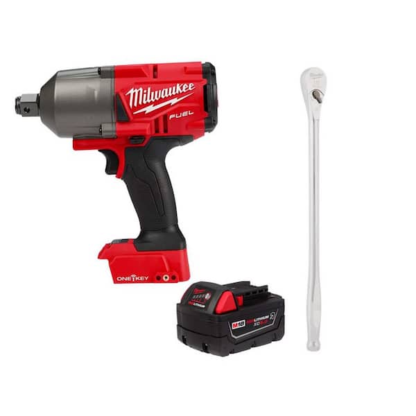 M18 FUEL ONE-KEY 18V Lith-Ion Brushless Cordless 3/4 in. Impact Wrench w/ 5.0 Ah Battery & Extended Ratchet