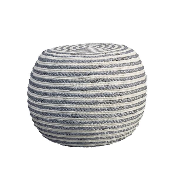 HomeRoots Amelia Gray Cotton Round Accent Ottoman