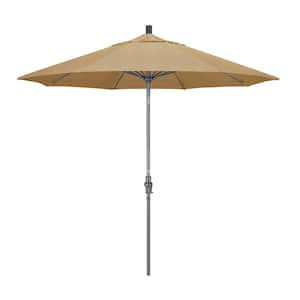 9 ft. Hammertone Grey Aluminum Market Patio Umbrella with Collar Tilt Crank Lift in Linen Sesame Sunbrella