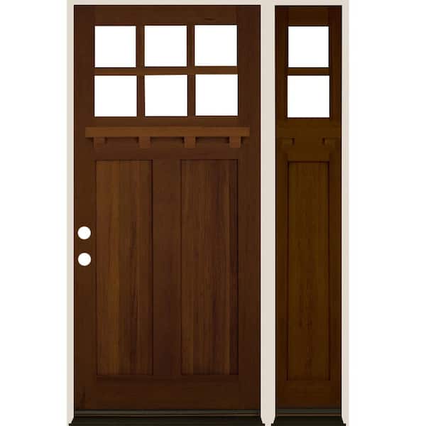 Krosswood Doors 50 in. x 80 in. Craftsman 6-Lite Right-Hand/Inswing Clear Glass Provincial Stain Hemlock Wood Prehung Front Door w/ RSL