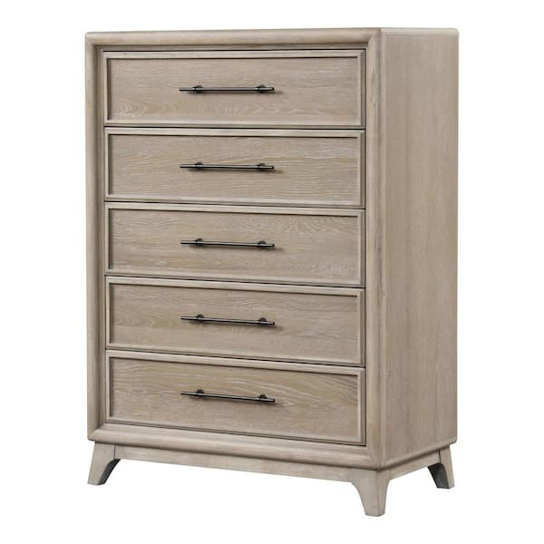Furniture of America Liston Oak 5-Drawer 38 in. Chest of Drawers with Bracketed Feet and Black Metal Handles