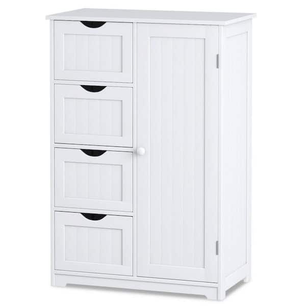 Costway Decora Ready to Assemble 12 in. x 32 in. x 22 in. Wooden 4-Drawer Bath Cabinet Storage Cupboard with 2-Shelves in White