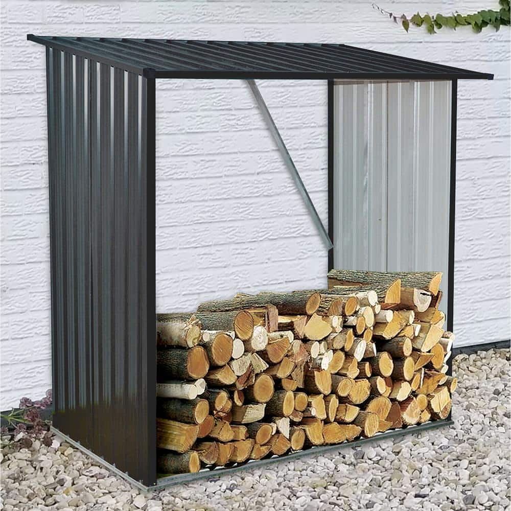 Hanover 64'' Dark Gray Galvanized Steel Firewood Rack