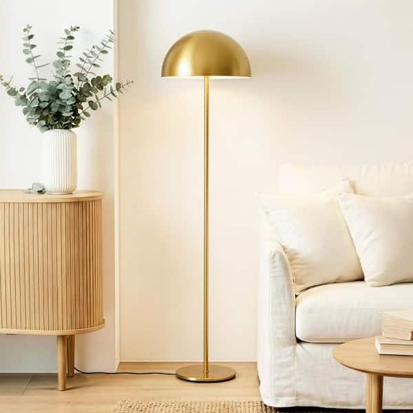 Ono 66 in. Antiqued Brass Modern Column 2-Light Color Adjusting LED Floor Lamp with Matching Rounded Domed Shade
