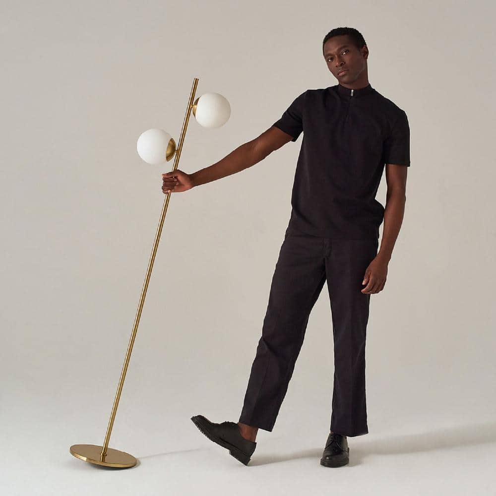 Elegant Brass Triple-Head Torchiere Floor Lamp with Glass Shades
