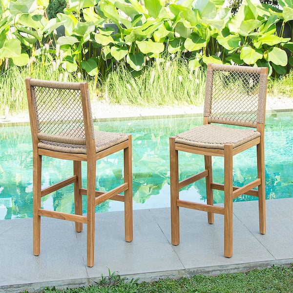 Cambridge Casual Charlotte 2-Piece Teak Wood Outdoor Bar Stool Patio Bistro Chair