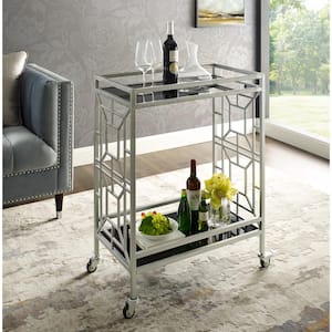 Mimi Silver/Black Bar Cart with Open Wine Bottle and Stemware Storage