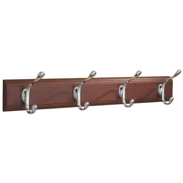 interDesign Paris Walnut Wall-Mount Rack with 4 Chrome Hooks