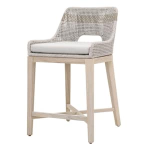35 in. Gray Low Back Metal Frame Fabric Upholstered Interwoven Rope Counter Height Bar Stool with Flared Legs