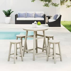 Laguna 5-Piece Counter Height HDPE Plastic Outdoor Patio Round High Top Bistro Dining Set in Sand