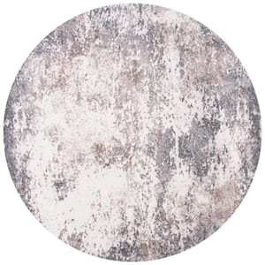 Aston Gray/Ivory 7 ft. x 7 ft. Distressed Round Area Rug