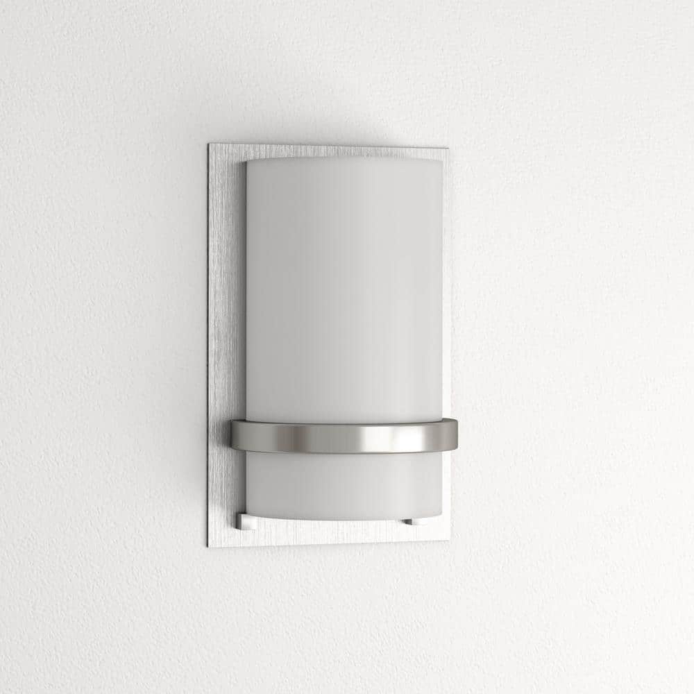 Brushed Nickel Cylinder Wall Sconce with Etched Glass Shade