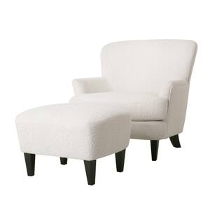 Willey Almond and Matte Black Boucle Club Chair and Ottoman Set