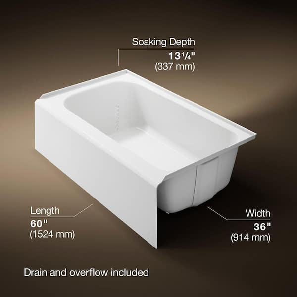 Paces 60 in. x 36 in. Soaking Bathtub with Right Hand Drain in White