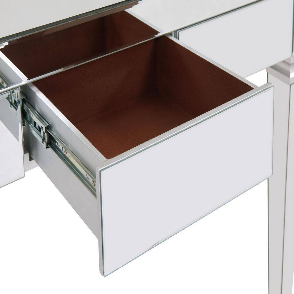 Glamorous Brown Mirrored Desk with 3 Felt-Lined Drawers