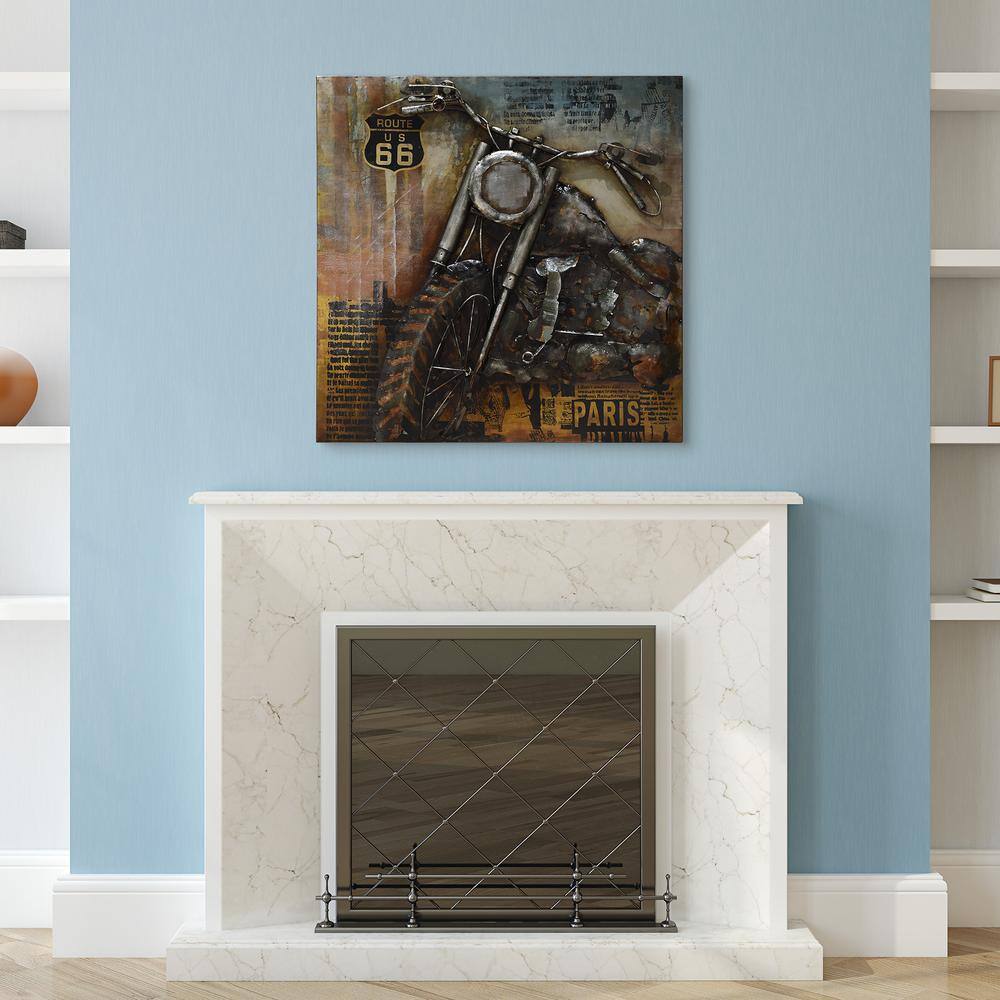 Vintage Route 66 Motorcycle Iron Wall Sculpture