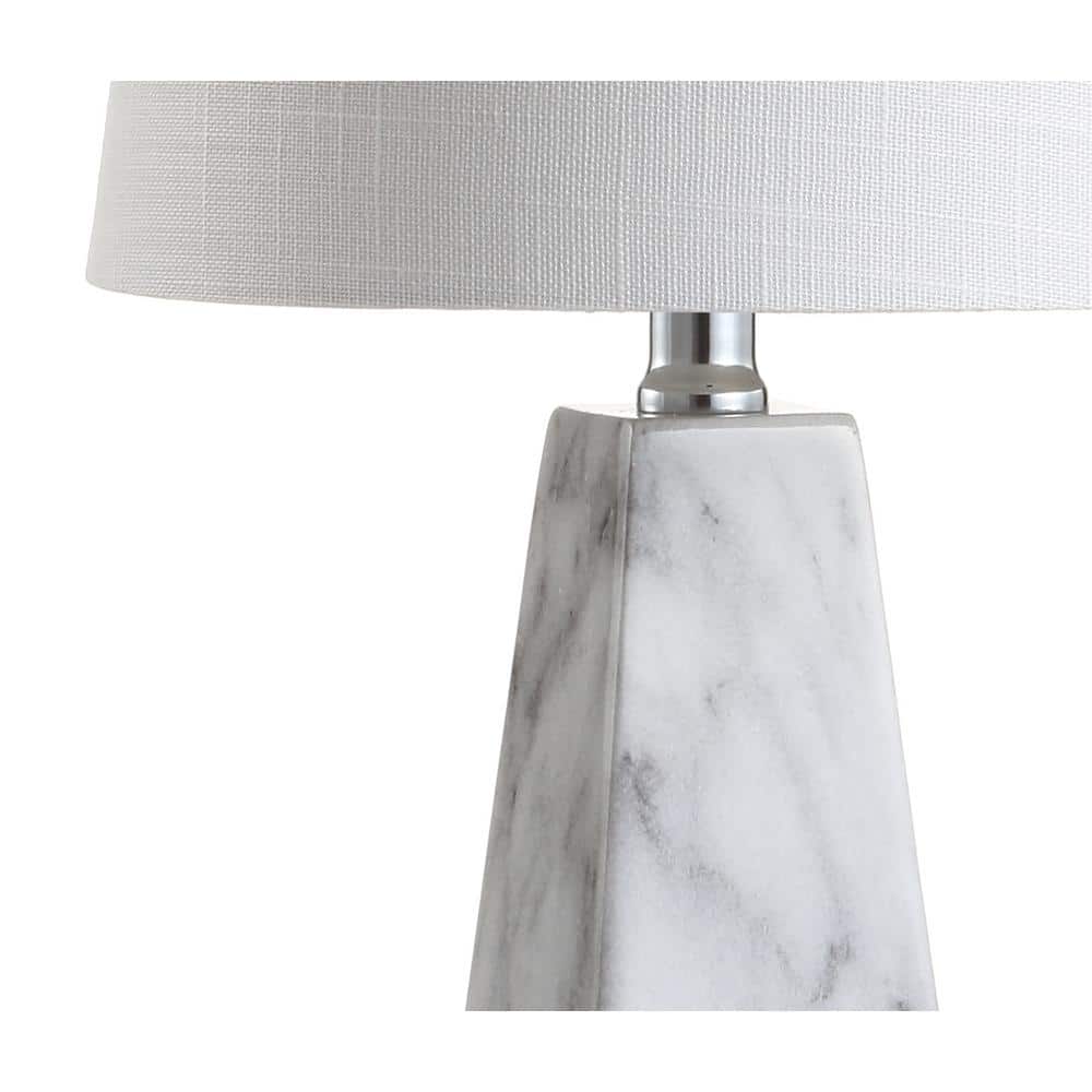 Elegant 20.5" White Marble-Effect Resin Table Lamp with Linen Shade