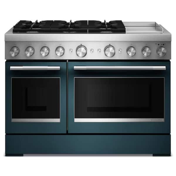 48 in. 6 Burners Freestanding Double Oven Dual Fuel Range in Agave with Griddle