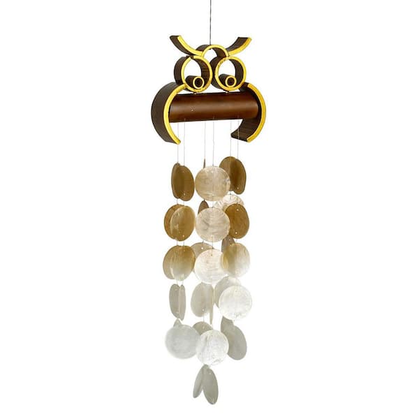 WOODSTOCK CHIMES Asli Arts Collection, Hoot Owl Capiz Chime, 30 in. Capiz Wind Chime