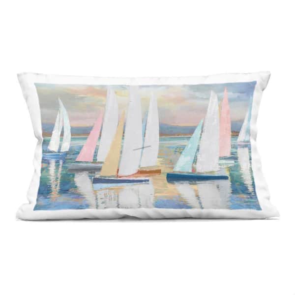 Stupell Industries Abstract & Pastel Sailboat Fleet Blue Abstract Polyester 14 in. X 20 in. Throw Pillow