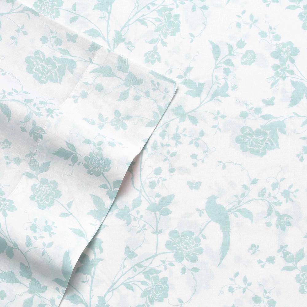King Blue Floral Cotton Sateen Sheet Set