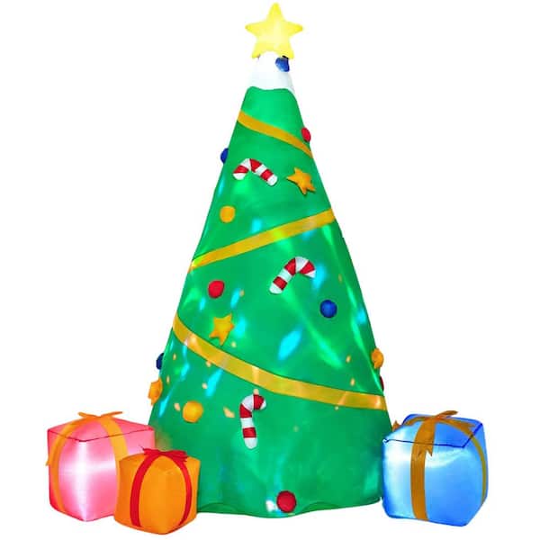 8 ft. H x 4 ft. W Green Vinyl Lighted Christmas Tree with Light Inflatable for Outdoor Christmas Decor