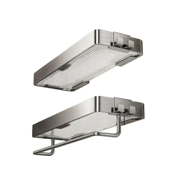 15.7 in. W x 4.68 in. D Brushed Nickel Decorative Wall 2-Tier Floating Shelf with Removable Hooks