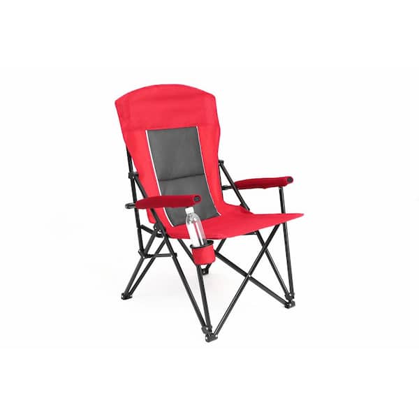 Otryad Red Metal Folding Lawn Chair, Portable Heavy Duty High Back Chair with Cup Holder for Camping Outdoor Garden