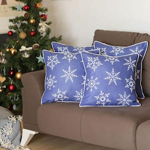 Christmas Snowflakes Decorative Throw Pillow Square 18 in. x 18 in. Blue and White for Couch, Bedding (Set of 4)