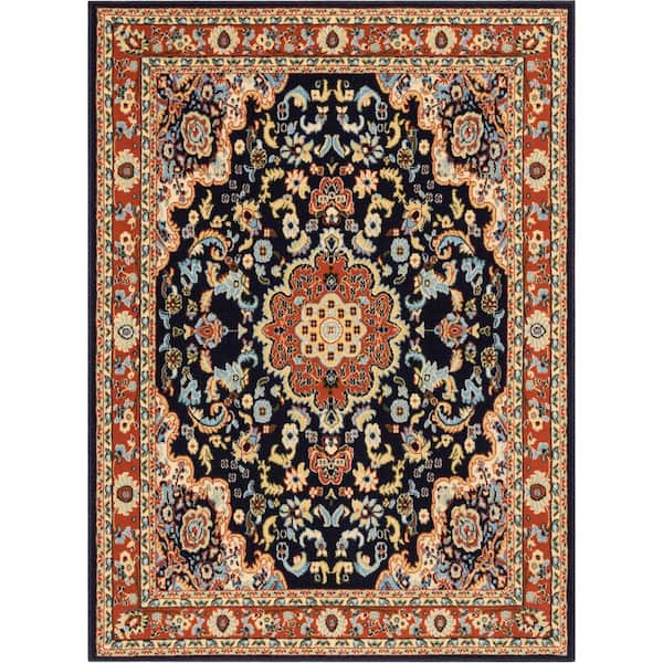 Well Woven Persa Nima Traditional Medallion Persian Navy 5 ft. 3 in. x 7 ft. 3 in. Area Rug