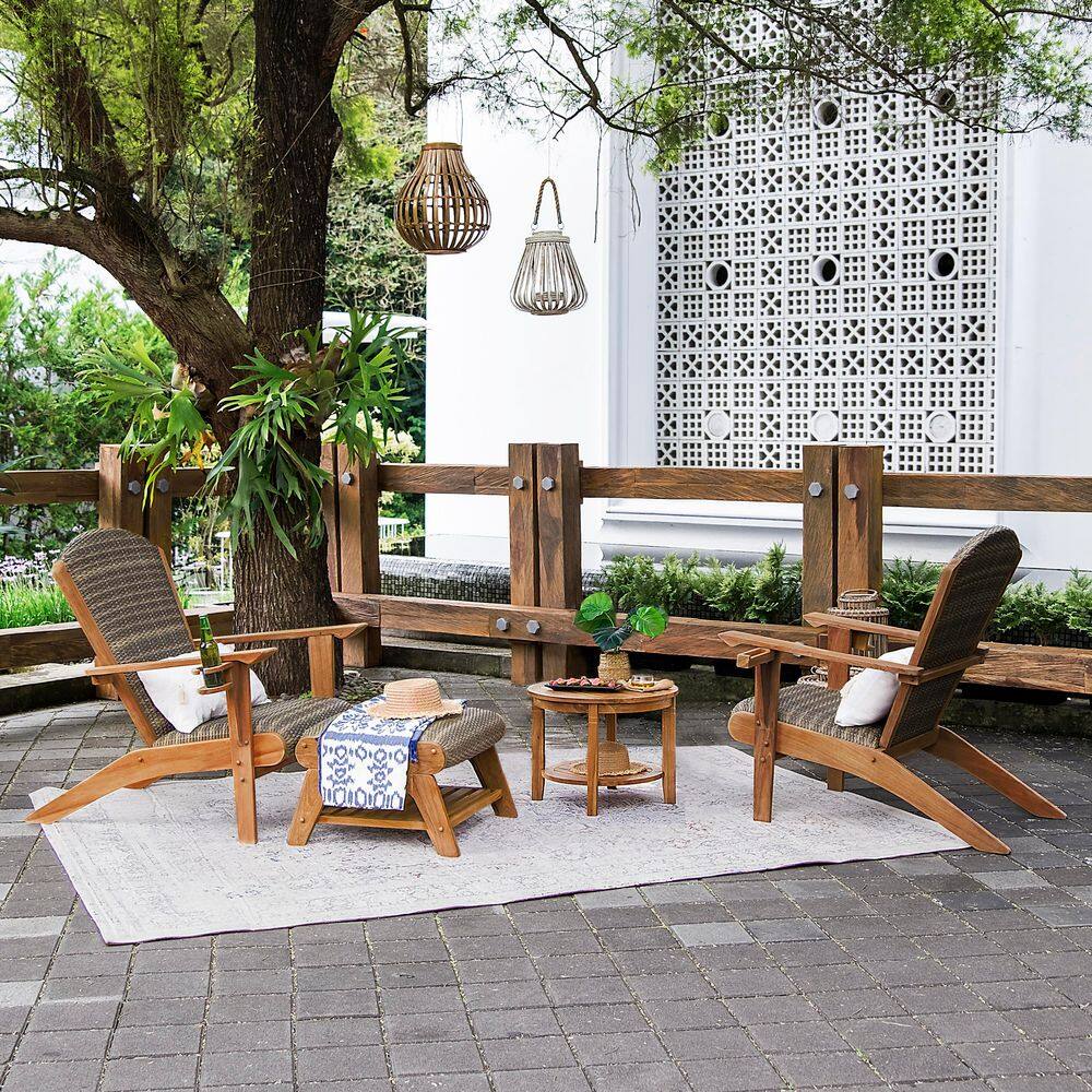 Luton 4-Piece Teak Wood Outdoor Set with Adirondack Chair and Ottoman in Koboo Gray with Side Table and Patio Cover price history on PriceWatchPro