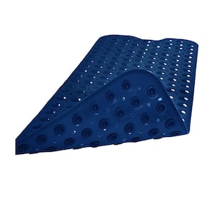 39 in. x 16 in. Extra Long Non-Slip Bathtub and Shower Mat with Suction Cups and Drain Holes for Bathroom in Navy Blue