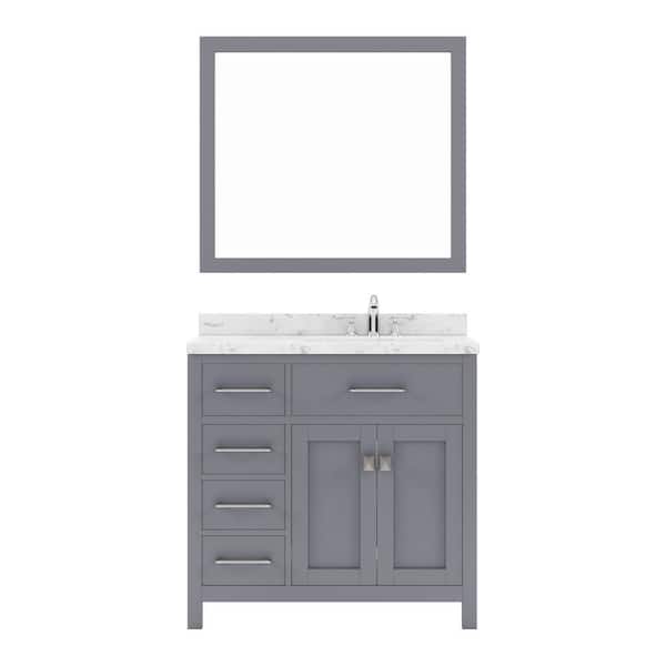 Virtu USA Caroline Parkway 36 in. W x 22 in. D x 35 in. H Single Sink Bath Vanity in Gray with Quartz Top and Mirror