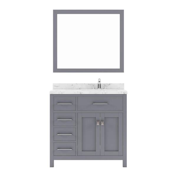 Virtu USA Caroline Parkway 36 in. W x 22 in. D x 35 in. H Single Sink Bath Vanity in Gray with Quartz Top and Mirror