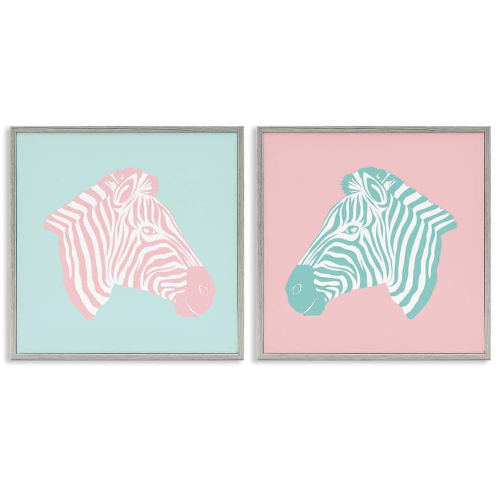 Sweet Pink and Teal Zebras by Martina Pavlova 2 Pieces Gray Framed Animal Giclee Art Print 24 in. x 24 in. price history on PriceWatchPro
