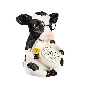 7 in. Resin Solar Animal Garden Statue With Glasses, Cow