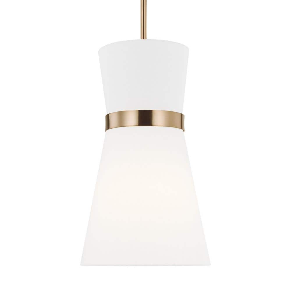Clark 9.75" Satin Brass and White Linen Pendant Light