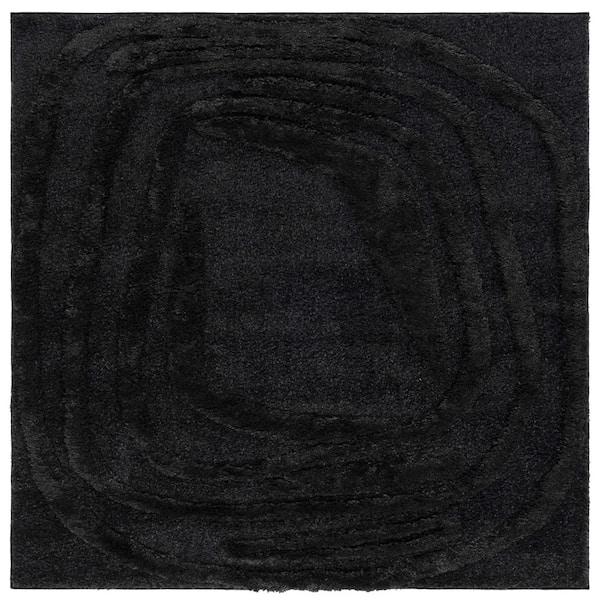 Hi-Lo Shag Black 9 ft. x 9 ft. Swirl High-Low Square Area Rug