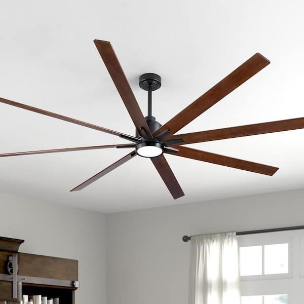 Charm 84 in. Indoor Solid Wood Blades Black Ceiling Fans with LED Light Kit and Remote Control for Coverd Patio