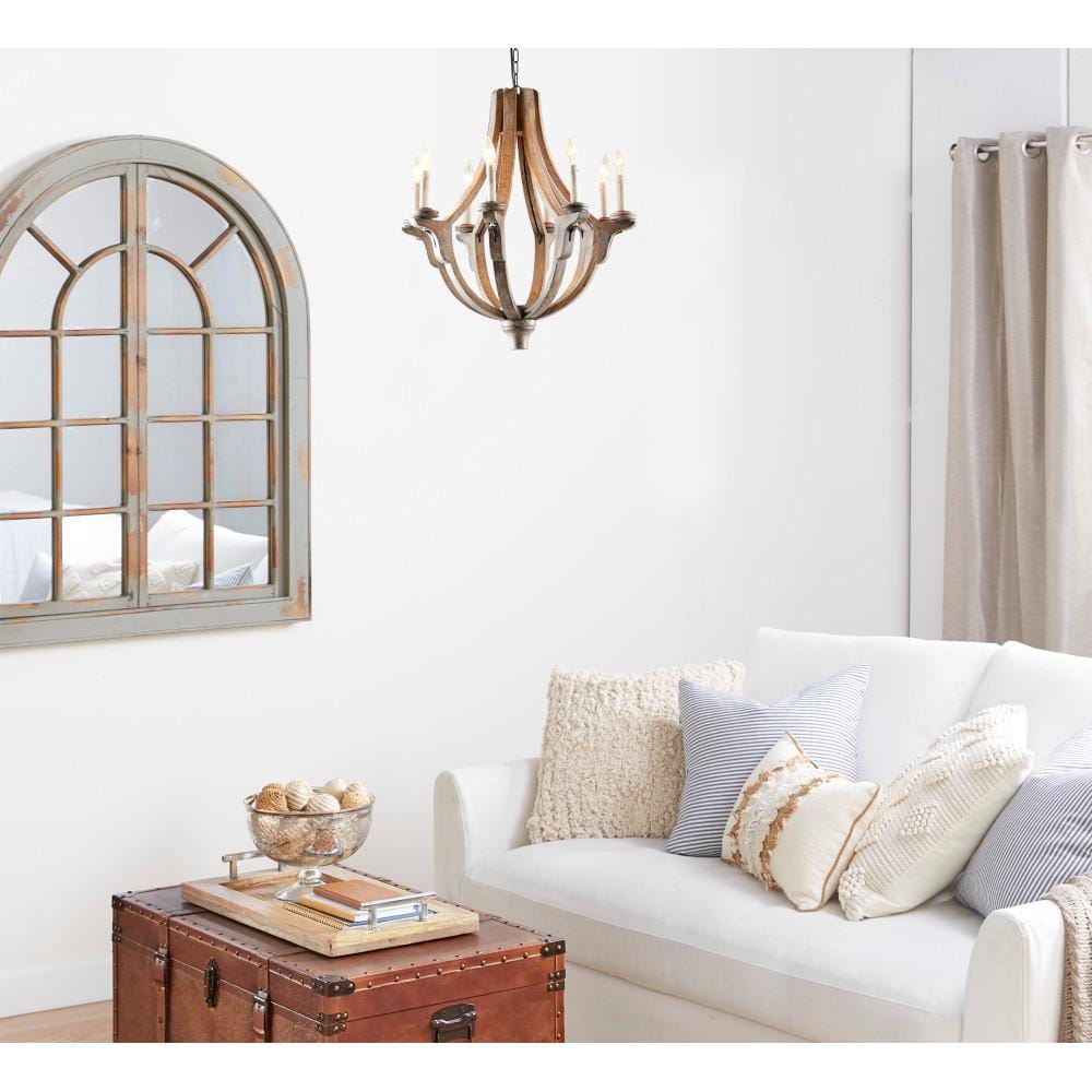 Rustic Brown Wood 8-Light Bell Form Chandelier