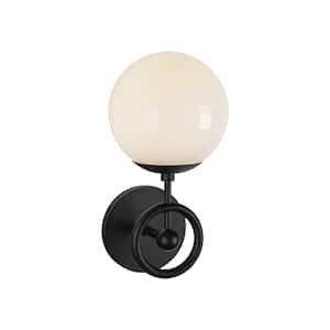 Fiore 6-in 1 Light 60-Watt Matte Black/Glossy Opal Glass Vanity Light