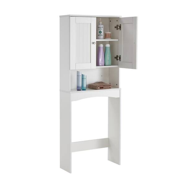 SUPER DEAL Over The Toilet Bathroom Storage Cabinet Freestanding Wooden  Bathroom Organizer with Adjustable Shelves and Glass Door, White