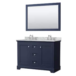 Avery 48 in. W x 22 in. D x 35 in. H Double Bath Vanity in Dark Blue with White Carrara Marble Top and 46 in. Mirror