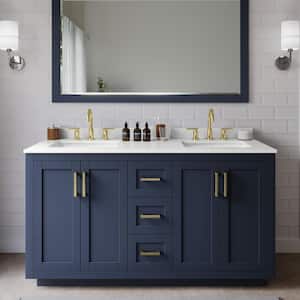 Miranda 60 in. W x 22 in. D x 33.75 in. H Double Bath Vanity in Dark Blue with White Quartz Top