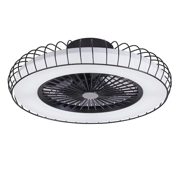 Etokfoks 1 Light Integrated LED Black Ceiling Fan Round Chandelier for Bedroom, Living Room and Dining Room