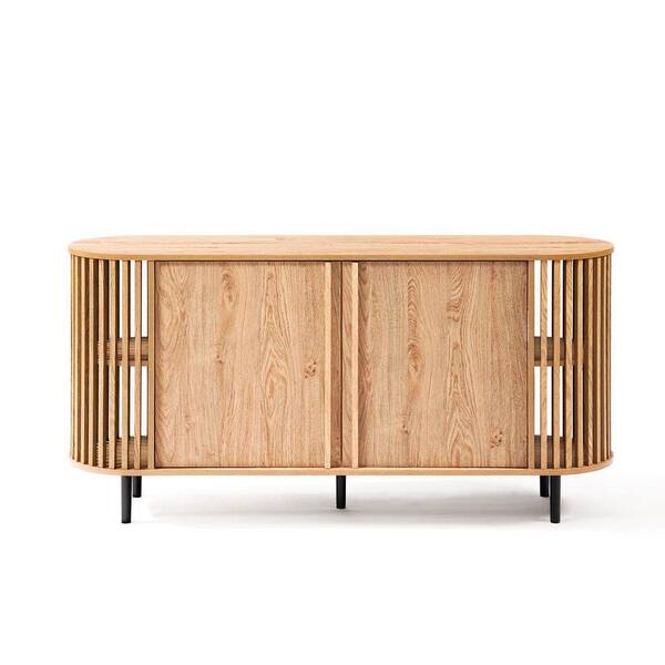 Light Oak Finish 29.33 in. H x 58.27 in. W Engineered Wood 2-Door Buffet Cabinet