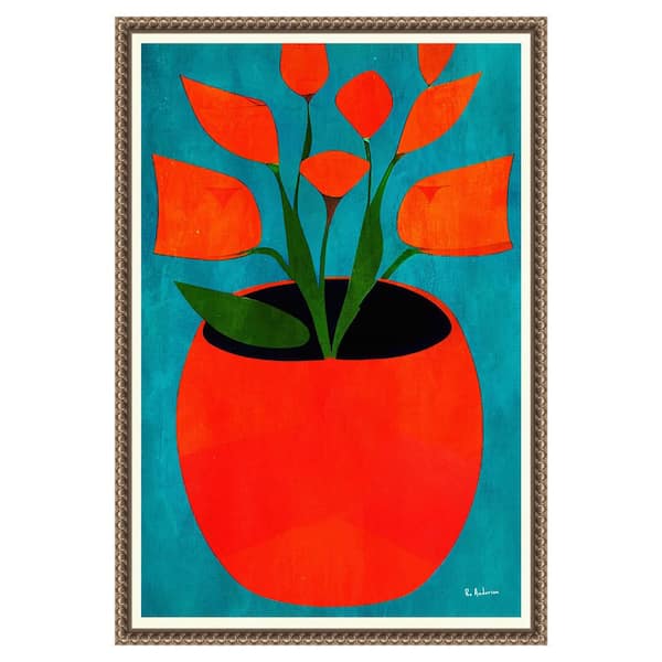 Amanti Art "Red Blossoms" by Bo Anderson 1-Piece Floater Frame Giclee Abstract Canvas Art Print 23 in. x 16 in.
