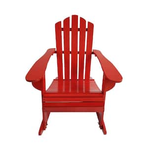 Red Outdoor Reclining Wooden Rocking Adirondack Chair (1-Pack)