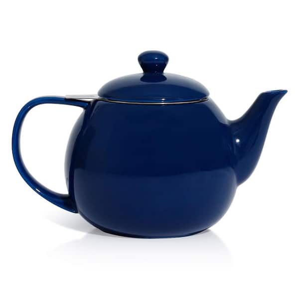 3-Cup Porcelain Tea Pot with Removable Stainless Steel Infuser, 27 oz. Tea Pots for Loose Tea, Navy