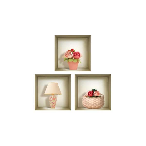MI ALMA Brown and Pink 3D Design Niche Wall Decal-Set of 3 Easy To Apply, Stunning Decorative Stickers For Home and Office